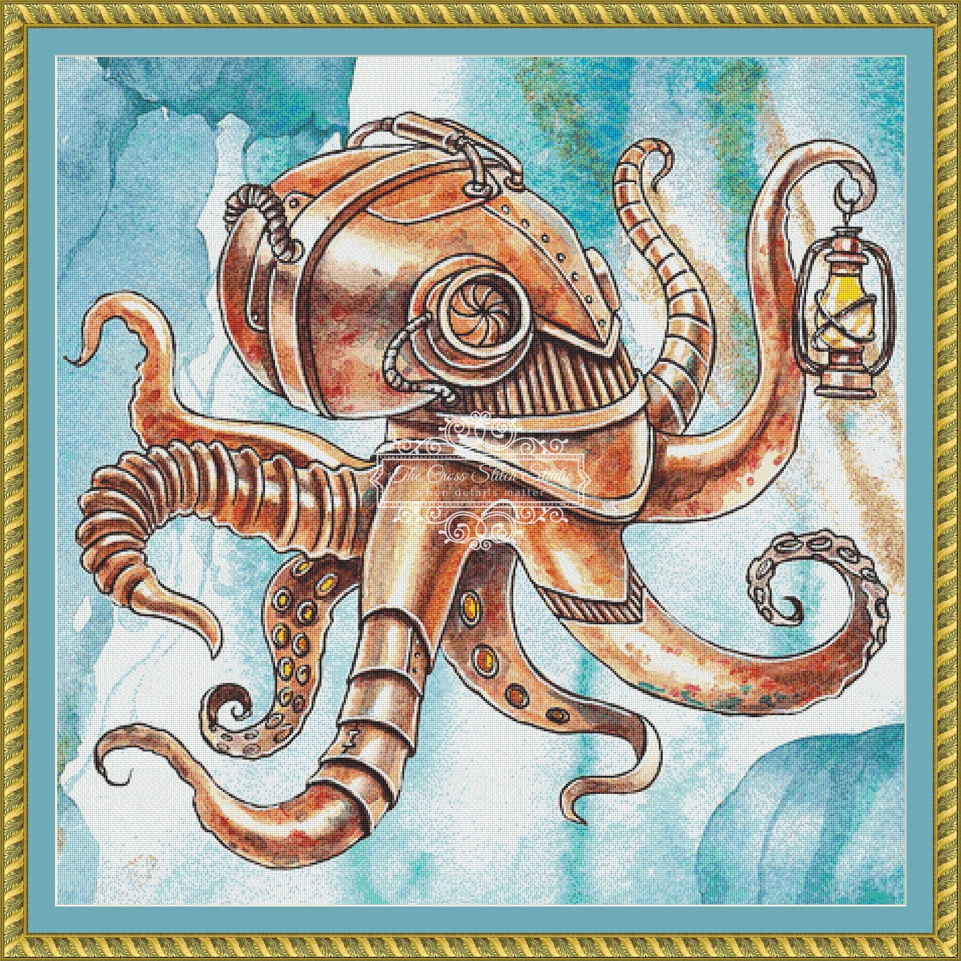Mechanical Octopus Steampunk Cross Stitch Pattern | The Cross Stitch Studio | The Cross Stitch Studio mechanical-octopus-steampunk-cross-stitch-pattern-the-cross-stitch-studio-the-cross-stitch-studio
