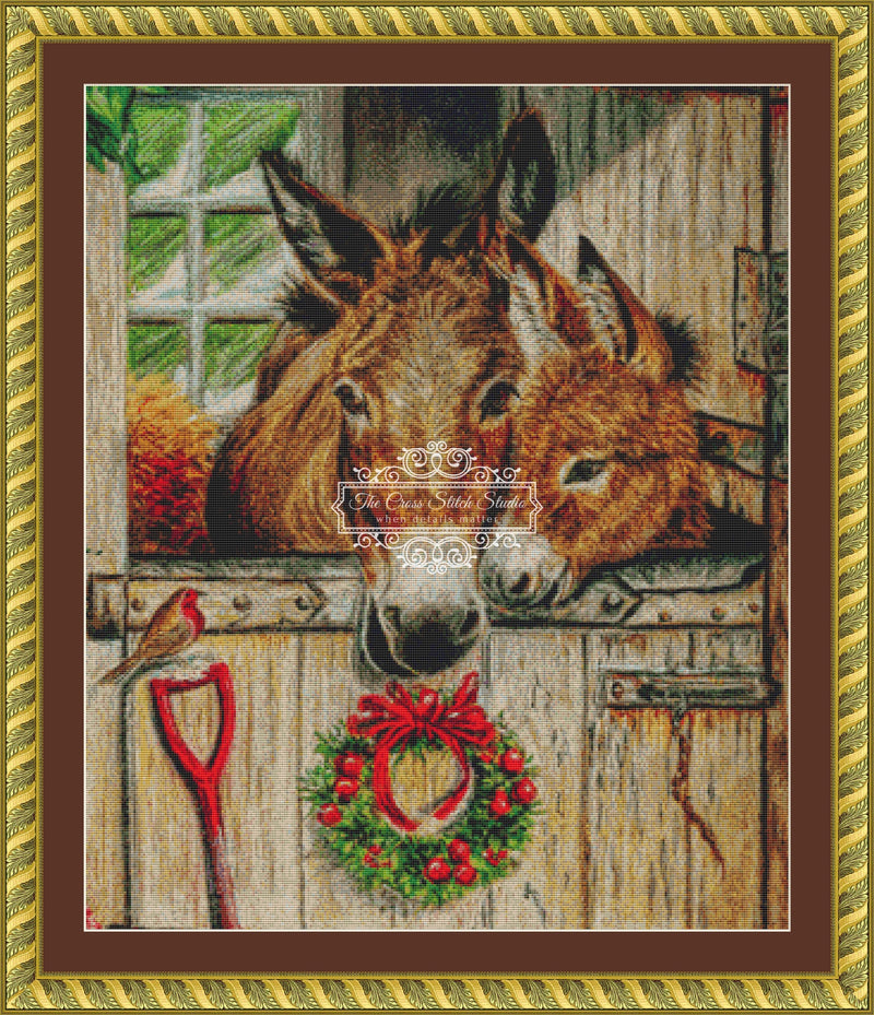 Christmas Donkeys in Barn (CROP)