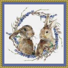 Watercolor Bunnies in Wreath