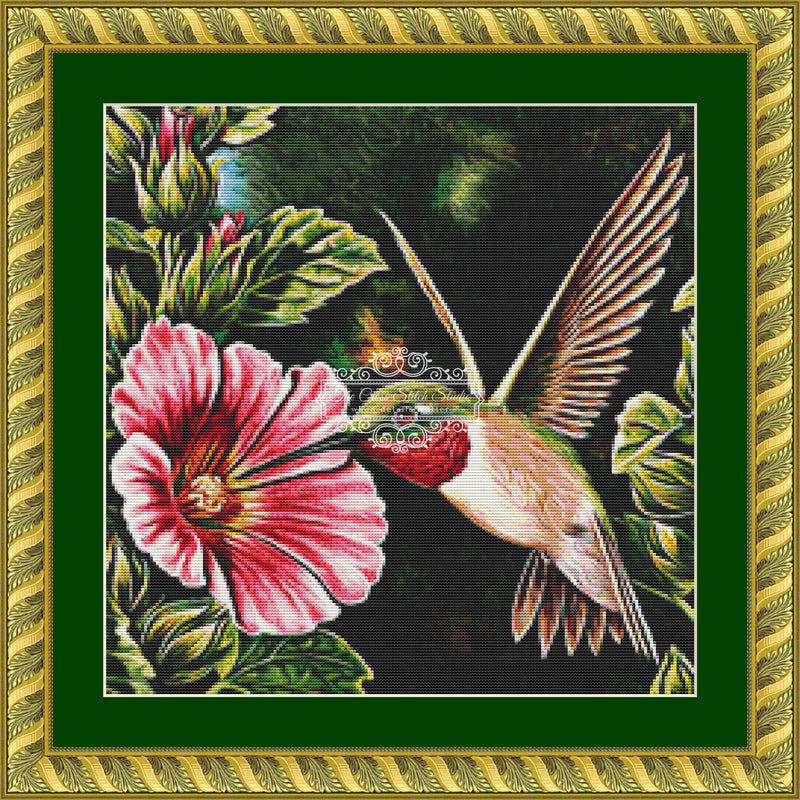 Hummingbird and Hollyhocks (CROP - SNIPPET)