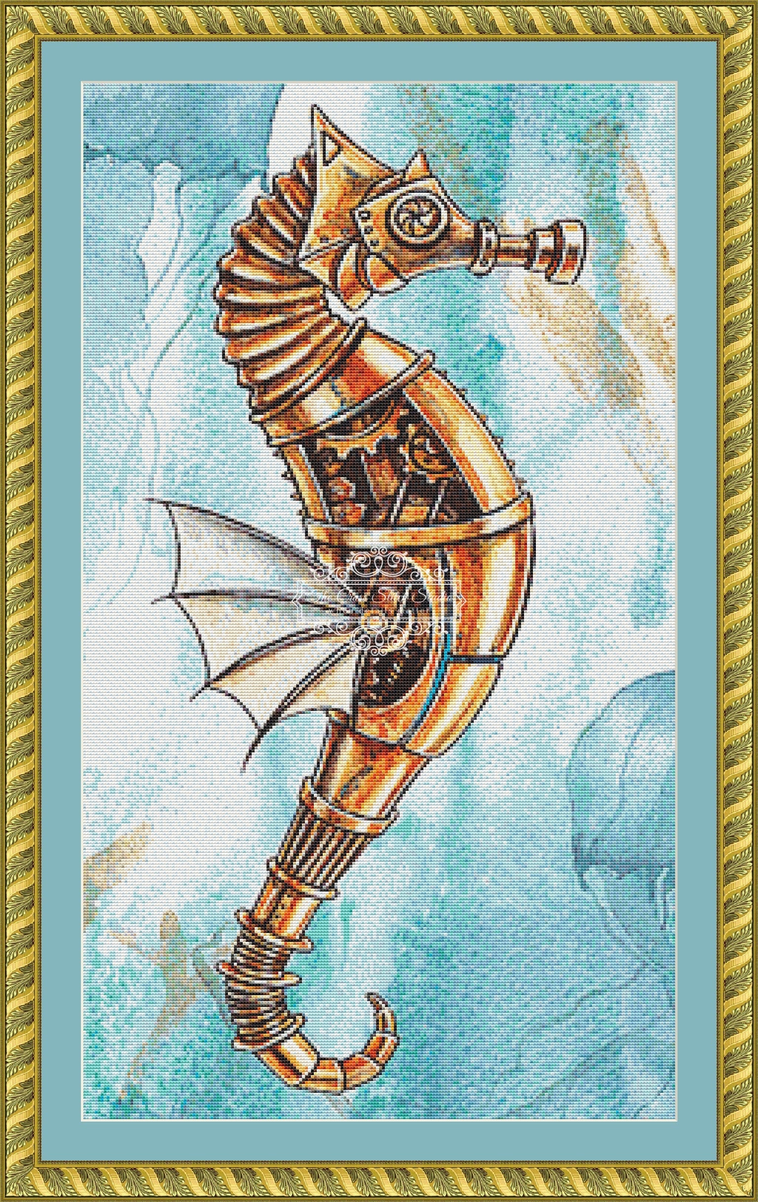 Mechanical Seahorse Steampunk Cross Stitch Pattern | The Cross Stitch Studio | The Cross Stitch Studio mechanical-seahorse-steampunk-cross-stitch-pattern-the-cross-stitch-studio-the-cross-stitch-studio