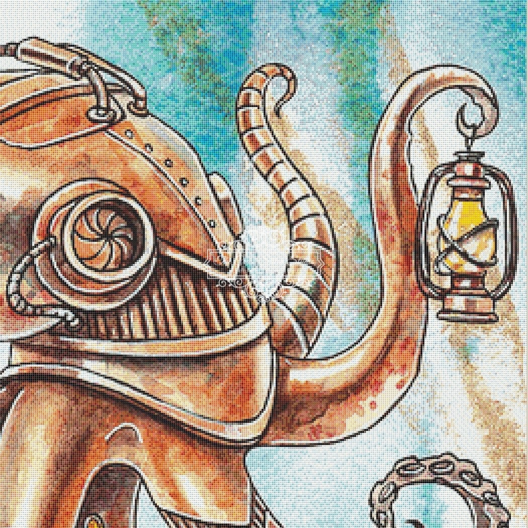 Mechanical Octopus Steampunk Cross Stitch Pattern | The Cross Stitch Studio | The Cross Stitch Studio mechanical-octopus-steampunk-cross-stitch-pattern-the-cross-stitch-studio-the-cross-stitch-studio
