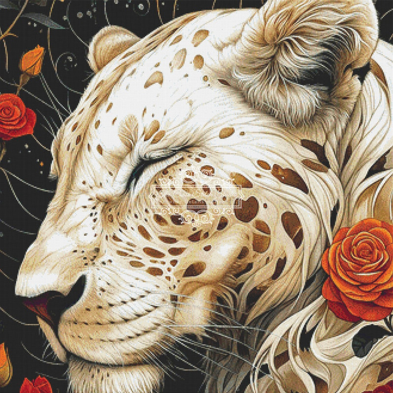 White Leopard Among the Roses