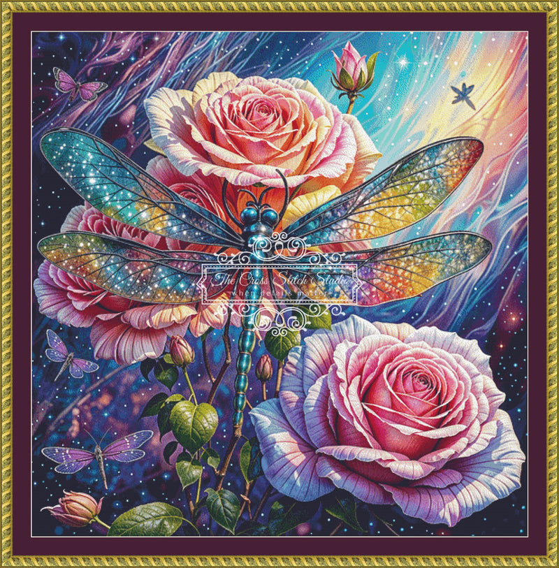 Pink Roses With Dragonfly